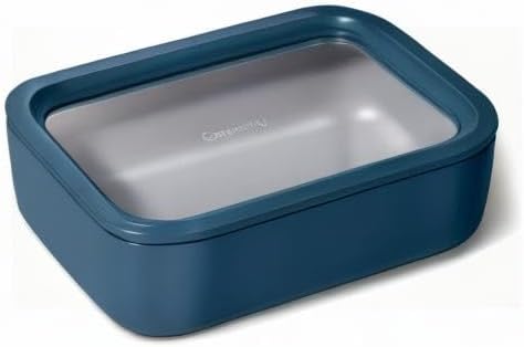 Caraway Glass Food Storage - 6.6 Cup Glass Container - Ceramic Coated Food Container - Non Toxic, Non Stick Lunch Box Container with Glass Lids - Dishwasher, Oven, & Microwave Safe - Navy