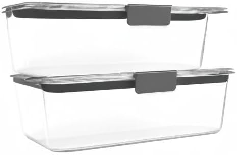 Rubbermaid Brilliance BPA-Free Food Storage Containers with Lids, Airtight Clear Set of 2 (9.6 Cup), Ideal for Lunch, Meal Prep, and Leftovers