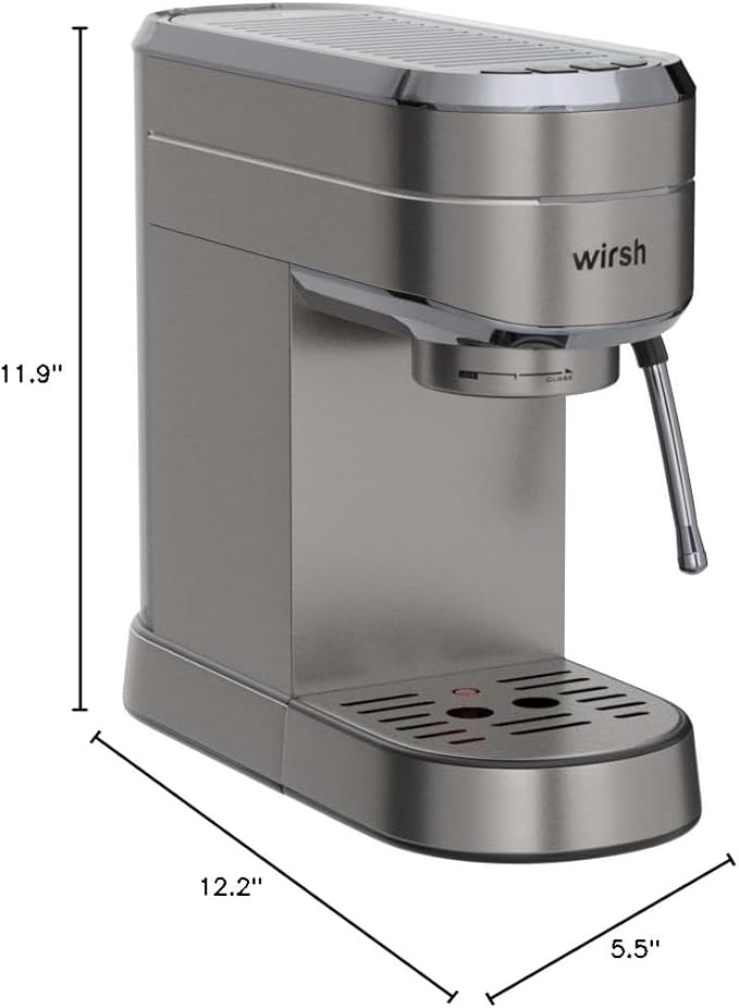 wirsh Espresso Machine,20 Bar Espresso Maker with Commercial Steamer for Latte and Cappuccino, Expresso Coffee Machine with 42 oz Removable Water Tank,Stainless Steel (Home Barista)