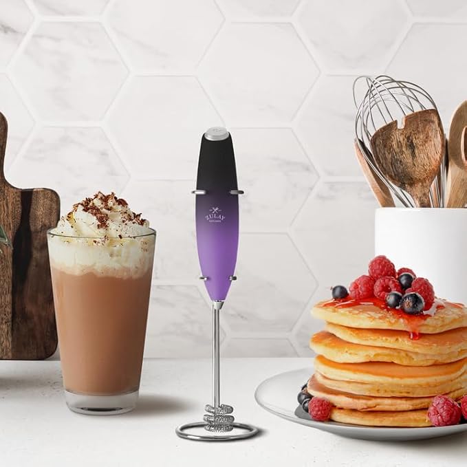 Zulay Kitchen Milk Frother with Patented Tornado Triple Whisk – Handheld Foam Maker for Coffee, Lattes, Matcha & Hot Chocolate – Rich, Creamy Froth in Seconds -