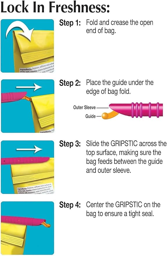 GripStic Bag Sealer. Reusable Chip Clips, Bag Clips For Food. Patented. Airtight & Waterproof Bag Clips for Food Storage. Clip Chip For Chips and Other Food Bags. (6) 11.25" and (6) 13.75" GripStics.