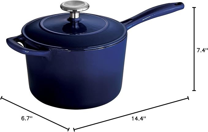 Tramontina Bestow Enameled Cast Iron Sauce Pan with Lid, 2.5-quart, Blue