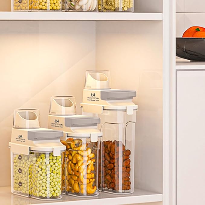 Cereal Containers Storage with Pouring Spout Airtight Kitchen and Pantry Organization Canisters for Dry Food Nuts Flour and Sugar Bin BPA Free Pet Dog Cat Food Dispenser 2500ml (Gray-2pcs)