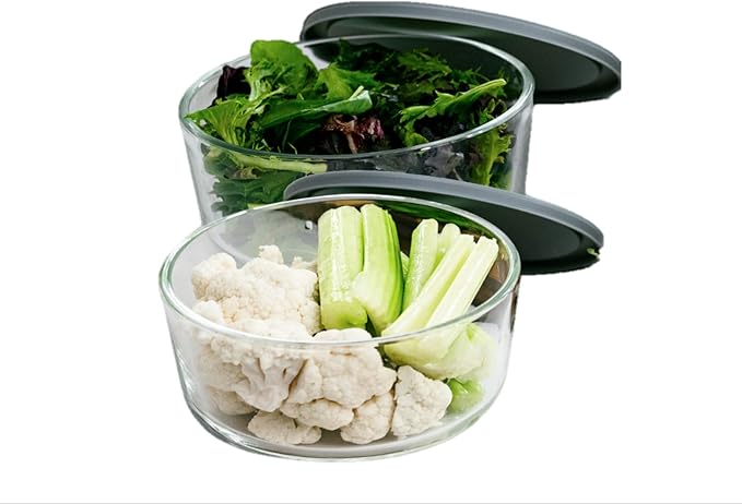 4-Piece Glass Food Storage Containers Set (2 Containers + 2 BPA-Free Lids) | 6.5-Cup, Leakproof | Microwave, Freezer, Oven & Dishwasher Safe | Ideal for Meal Prep & Pantry Organization, Grey