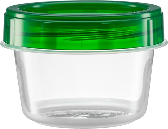 (4 Ounce 10 Pack) Twist cap Containers Clear Bottom With Green Top Screw on Lids Twist Top Food Storage Freezer Containers