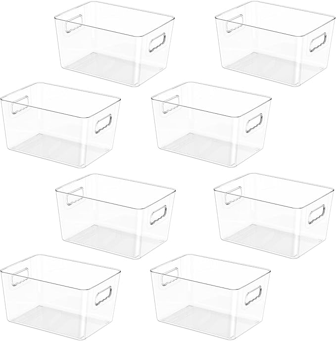 BALEINE Clear Plastic Storage Bins, Pantry Organization, BPA Free Stackable Refrigerator Organizers and Storage with Handles for Kitchen Fridge Cabinet Bathroom (8PK, 9.5x5.5x4.5)
