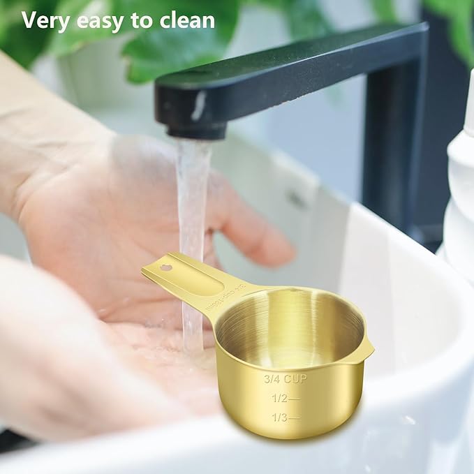 1/8 Cup (30 ml | 1 oz | 30 cc) Stainless Steel Measuring Cup, Metal Measuring Cup for Cooking & Baking(Gold)