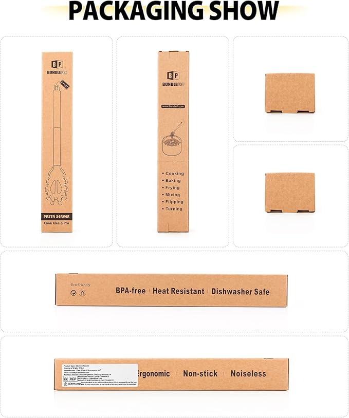 Pack of 2 Silicone Pasta Fork, Kitchen Heat Resistant Noodle Spoon Server, BPA Free Spaghetti Strainer, Best Cooking Tools (ROSE GOLD BLACK-KHAKI)