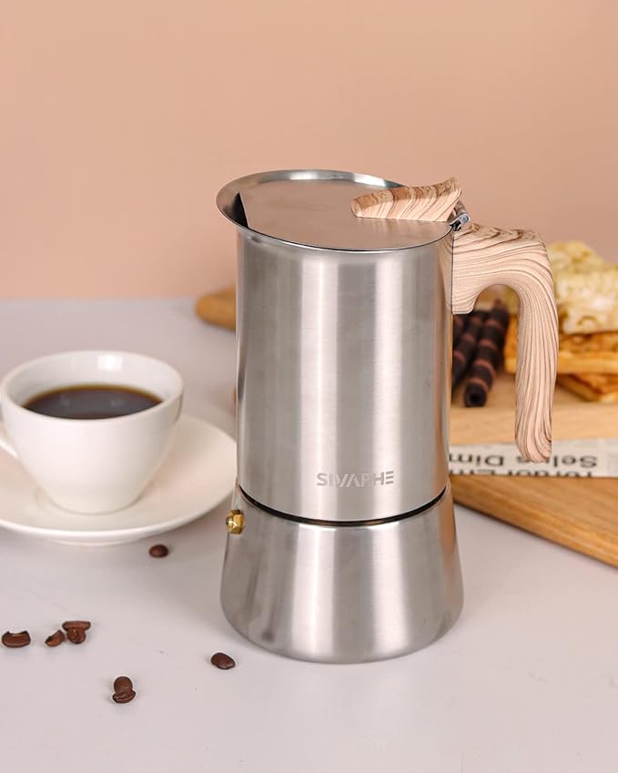 Sivaphe Stainless Steel Stovetop Espresso Coffee Maker, 6cups Espresso pot, 300ml Moka Campaing Coffee Pot, Induction Italian Mocha Pot with Step-by-step Instructions(1 Cup=50ml)