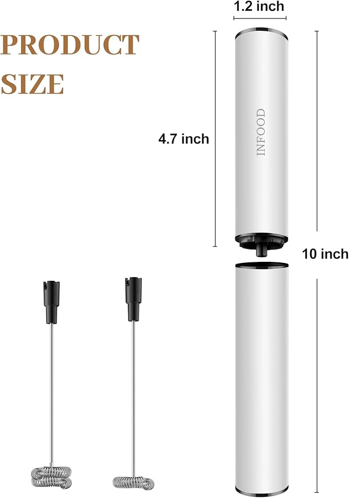 Milk Frother Rechargeable with Cover - Coffee Frother Wand, Drink Mixer Handheld with 2 Detachable Stainless Whisks 2 Speed Adjustable for Latte, Cappuccino, Hot Chocolate, Egg, White
