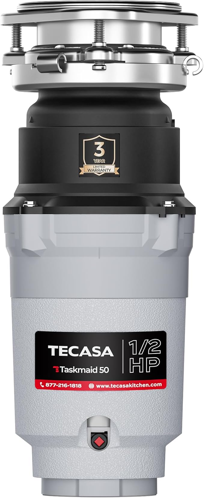 1/2 HP Garbage Disposal, Stainless Steel Food Waste Grinding System and 3-Bolt Mounting, Continuous Feed Compact Garbage Disposals, Power Cord Included, Taskmaid Series 50