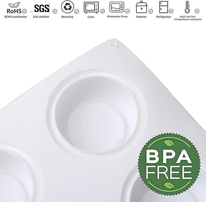 OCPO KITCHEN Silicone Molds for Baking Mousse Cake, 3D Silicone Baking Mold for Candy Pastry Chocolate Truffle Cupcake Jelly Cookie Pudding Cake Decoration Mold, Round Concave Shape (6-Cavity)