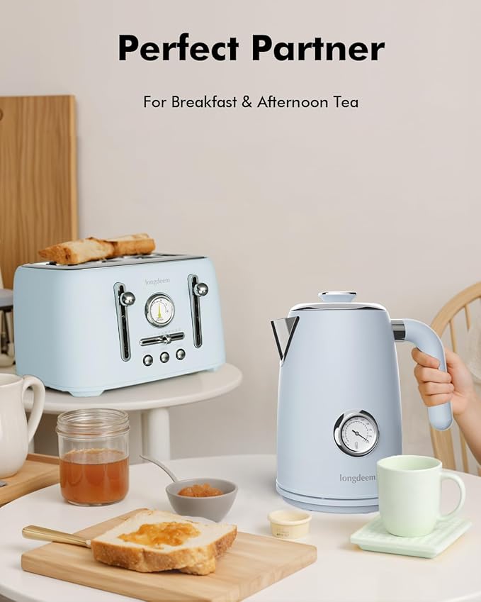 LONGDEEM 1L Small Electric Kettles Stainless Steel, Portable Travel Mini Hot Water Boiler Heater, Cool Touch Teapot, Auto Shut-Off & Boil-Dry Protection for Cooking, Business Trip and More, Blue