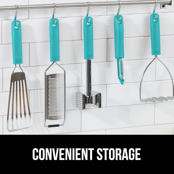 GORILLA GRIP Patented BPA-Free Sharp Stainless Steel Dual Swivel Vegetable Peeler, Soft Comfortable Handle, Smoothly Peel Apples Potatoes Carrots, Includes Blade Cover, Kitchen Tool Peelers, Turquoise