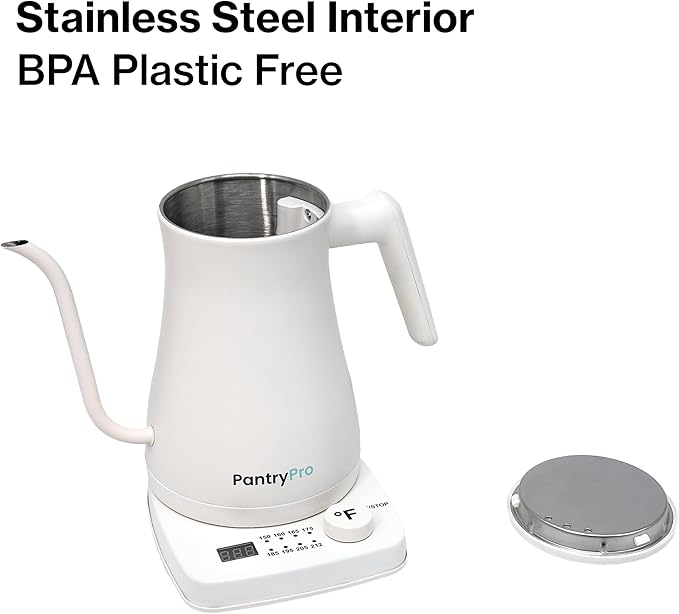1.0L 1500W Gooseneck Electric Kettle - Stainless Steel Interior - Rapid-Boil - Auto Shut-Off, Boil-Dry Protection, Temperature Control, LED Indicator - White by The Display Guys