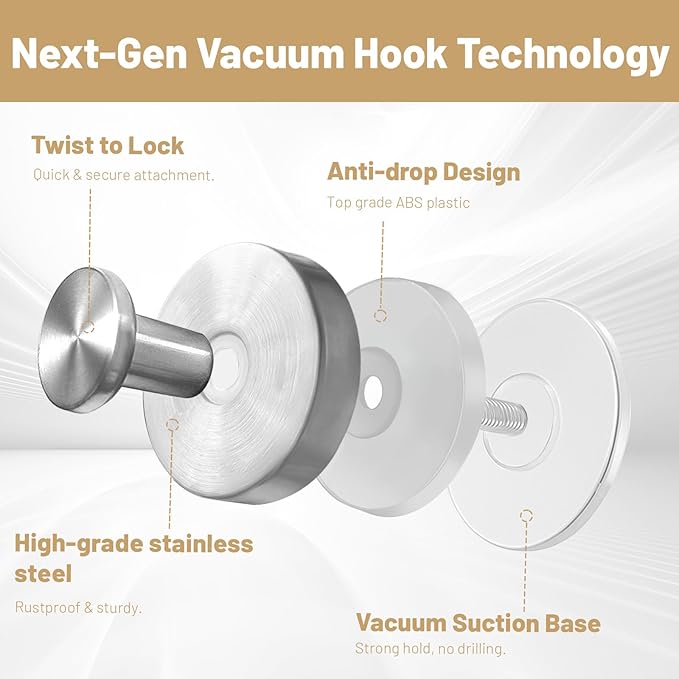 4 Pcs Suction Cup Hook for Shower,Removable Hooks,Towel Hooks,Suction Hooks for Bathroom, Bedroom, Glass Window (Silver)