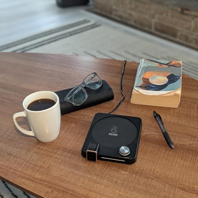 Hot Drink Beverage Warmer. Coffee, Milk, Tea, Cappuccino, Mocha, Candles, Dial Tempreture and Digital Display. Desk, Office, Workplace. 105F- 176F. 4 Hour shutoff, 1-12 Hour Schedule. (Walnut)