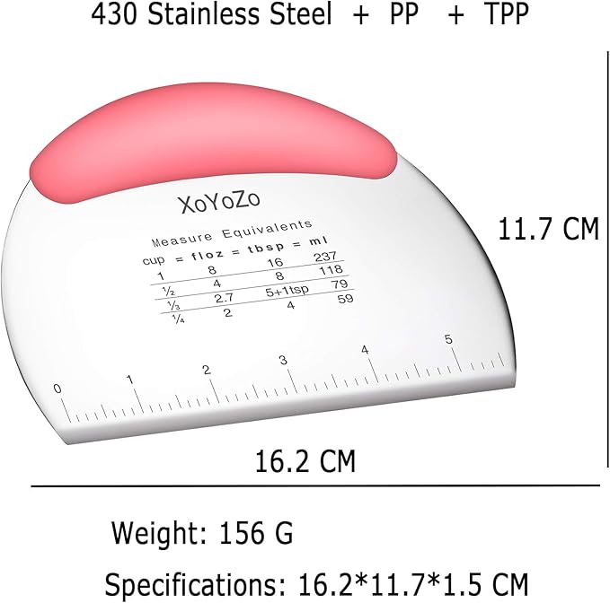 1 pcs Dough Pastry Scraper Chopper/Stainless Steel Dough Scraper Cutter with Ergonomic Rubber Non-Slip Grip/Dough Scraper Cutter/Pro Pastry Pizza Cutter Chopper (Pink)