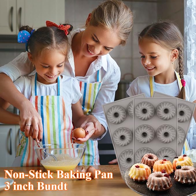 3Pcs Mini Bundt Cake Pans for Baking, 6-Cavity Silicone Bundt Cake Pan Nonstick, Small Bundtlette Cake Silicone Mold for Cupcakes, Donuts, Cornbread, Brownies, Jellies