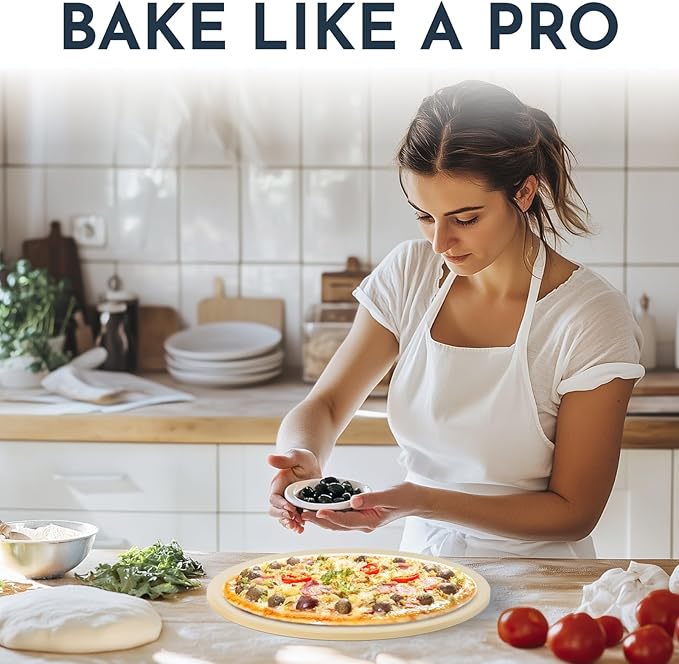 Culinary Couture 15 inch Round Pizza Stone for Oven - Large Pizza Stone for Grill, Cordierite Stones for Bread, Calzone, Cookies - Pizza Making Kit