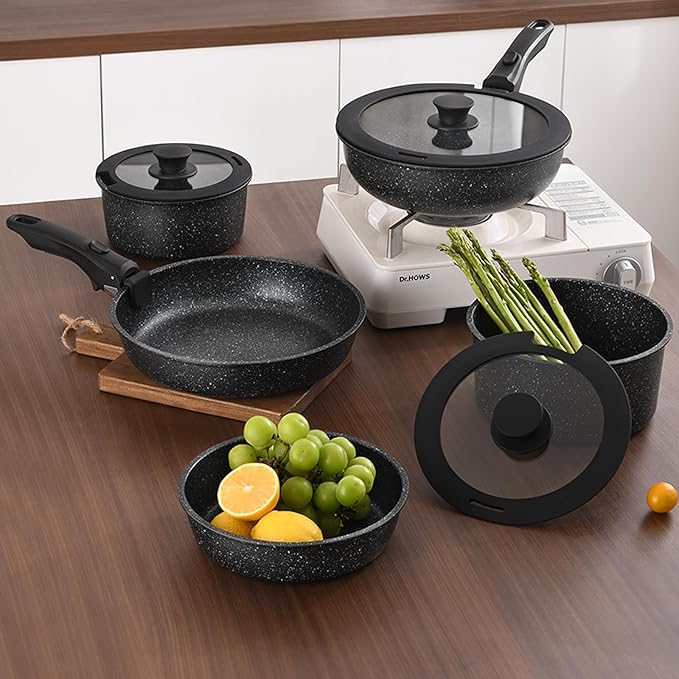 Pots and Pans Set, Nonstick Detachable Handle Cookware Set, Induction Kitchen Cookware Set with Removable Handle, Healthy Non Stick Cookware, Dishwasher & Oven Safe, PFOA Free