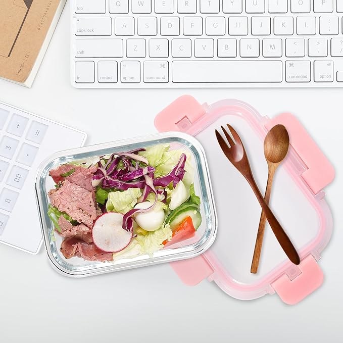 Small Glass Food Storage Containers 12 Pack-12oz Glass Containers with Lids for Meal Prep, Food Storage, Freezer to Microwave Safe, Air-Tight, Leak-Proof, Pink Set