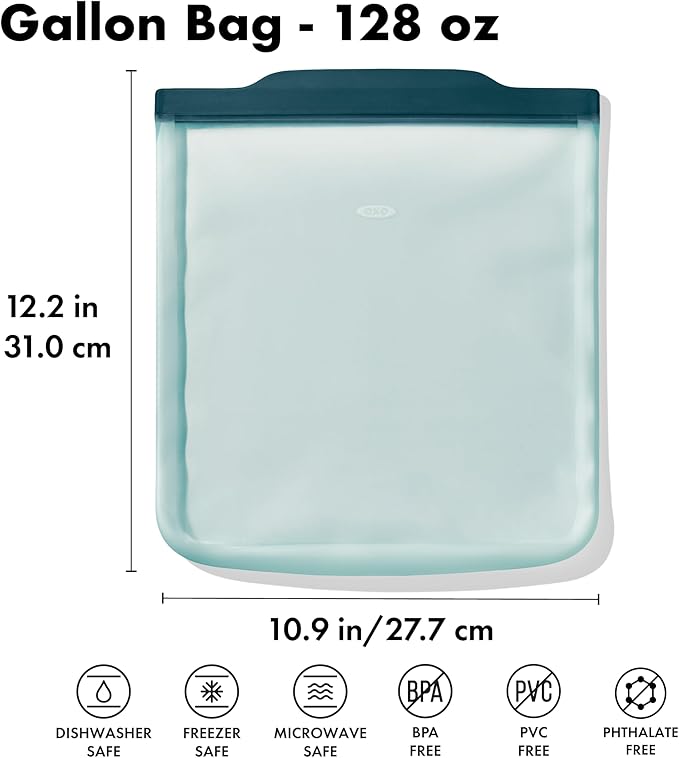 OXO Good Grips Silicone Reusable Bag – Gallon Bag (128 oz) - Lagoon