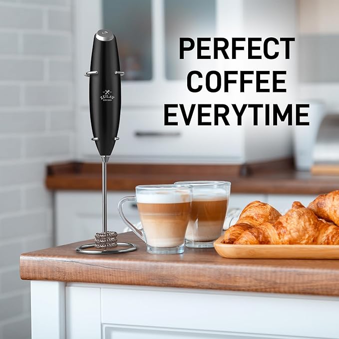 Zulay Kitchen Patented Tornado Triple Whisk Milk Frother with 4 Duracell Batteries – Handheld Foam Maker for Coffee, Lattes, Matcha & Hot Chocolate – Rich, Creamy Froth in Seconds