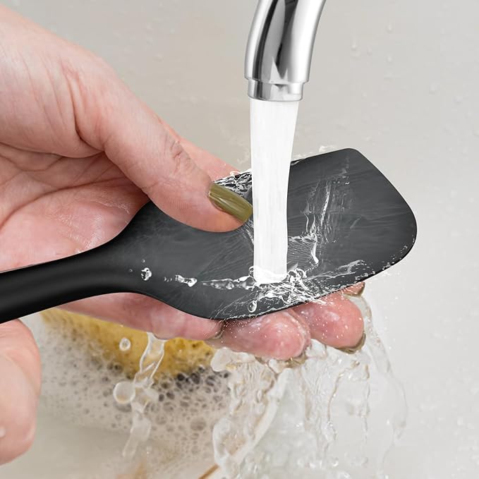 Thickened Silicone Kitchen Utensils Set, 600°F Heat Resistant Silicone Cooking Utensils, Spatula, Spoon, Whisk, Tongs, Kitchen Gadgets Sets for Nonstick Cookware, Dishwasher Safe BPA Free (Black)