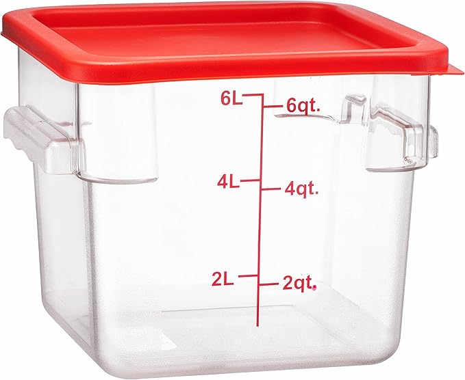 Tiger Chef 6 Quart Commercial Grade Clear Food Storage Square Polycarbonate Containers With Red Lids 4 Pack