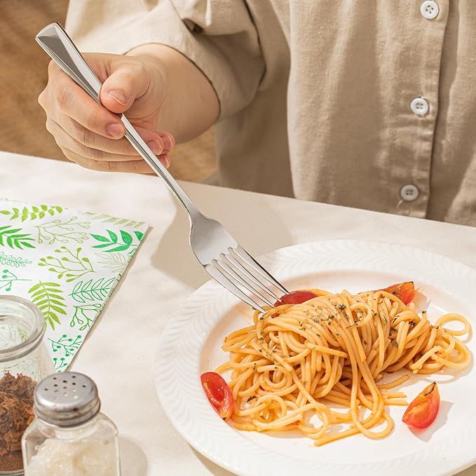 KINGSTONE 12 Piece Dinner Forks Set, 18/10 Stainless Steel Forks, Silver Food Grade Fork Set of 12, Metal Forks for Home, Kitchen, Weddings, Parties or Restaurant, Dishwasher Safe-8.18inches