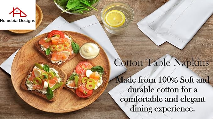Cotton Cloth White Napkins Set of 12 - with Hemstitched 18x18 Inch Decorative Beautiful Soft Reusable Washable Dinner Napkin for Dining Table Décor, Wedding, Cocktail, Party, Easter & Everyday Use