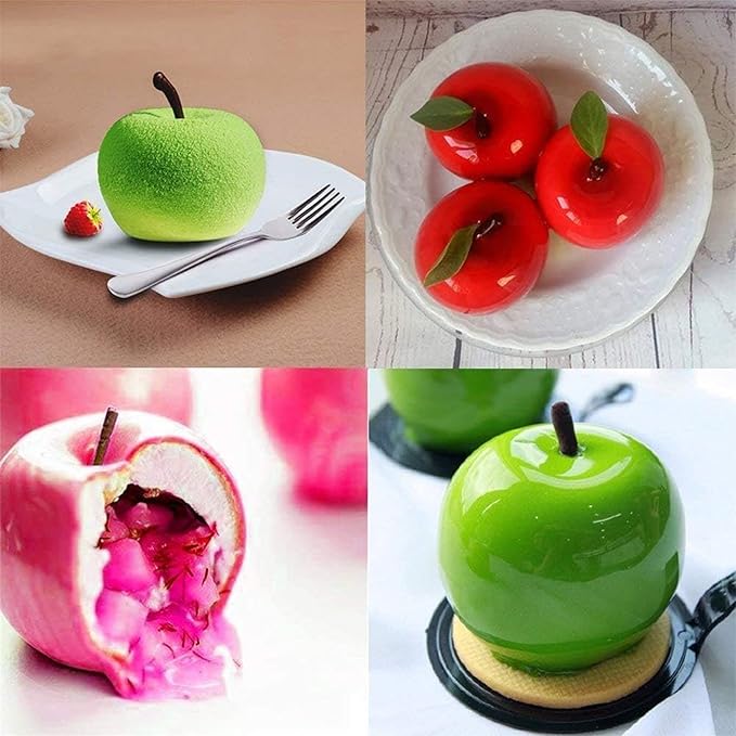 OCPO KITCHEN Apple Silicone Mold for Baking Mousse Cake, Candy, Chocolate, French Fruit Dessert, Pastry, Cupcake, Ice Cream, Pudding, Cake Decoration Mold, 3D Apple Shape (15-Cavity)