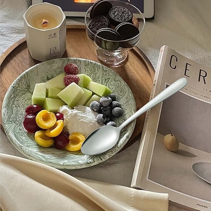 Pleafind 36-Pcs Dinner Spoons Set (7.4 inch), Spoons Silverware, Stainless Steel Spoon, Silver Spoons, Mirror Polished Tablespoon, Silverware Spoons for Home, Kitchen, Restaurant, Dishwasher Safe