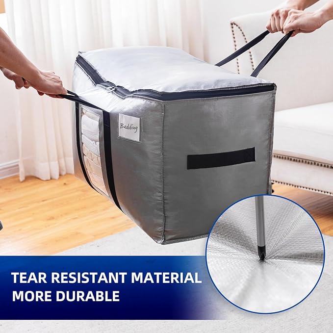 TAILI Extra Large Moving Bags, 6 Pack Silver Heavy Duty Totes for Storage with Visible Window, Wrap Around Handles, Storage Bags for Space Saving, Alternative to Moving Boxes