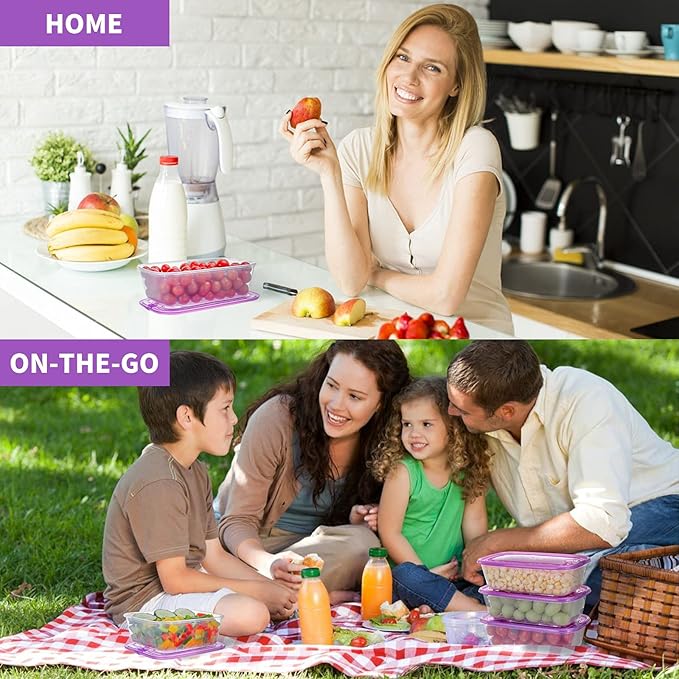 KIGI 6 PACK 44OZ Rectangular Meal Prep Container Plastic Food Containers with Lid