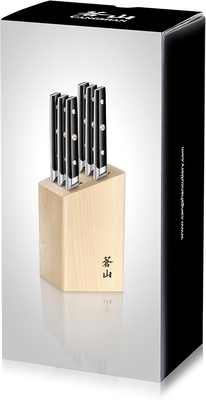 Cangshan TC Series 1022254 Swedish 14C28N Steel Forged 6-Piece Steak Knife Block Set, Maple