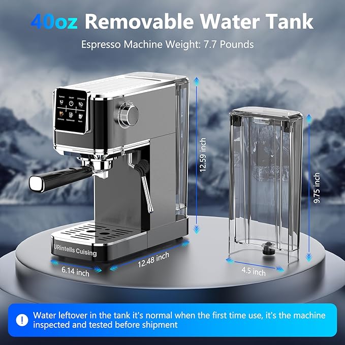 Espresso Machine 20 Bar,Touch Screen Espresso Maker with Steam Milk Frother,Stainless Steel Coffee Machine for Cappuccino Latte Americano Cold Brew,1350W Fast Heat Up System,Black