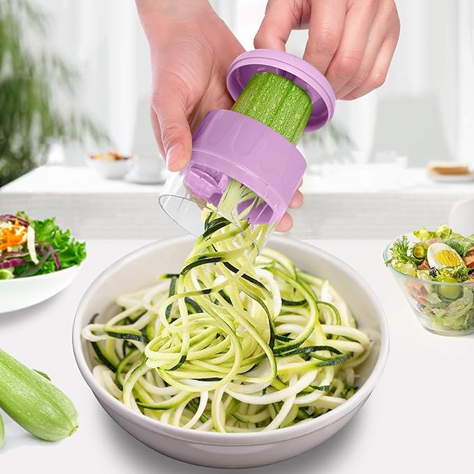3 in 1 Vegetable Spiralizer Slicer, Adjustable Zucchini Carrot Noodle Maker, Cucumber Spiral Cutter, Easy to Use Kitchen Tool(Pink)