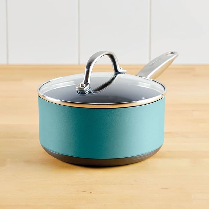 Anolon Achieve Hard Anodized Nonstick Sauce Pan with Lid, 2 Quart, Teal