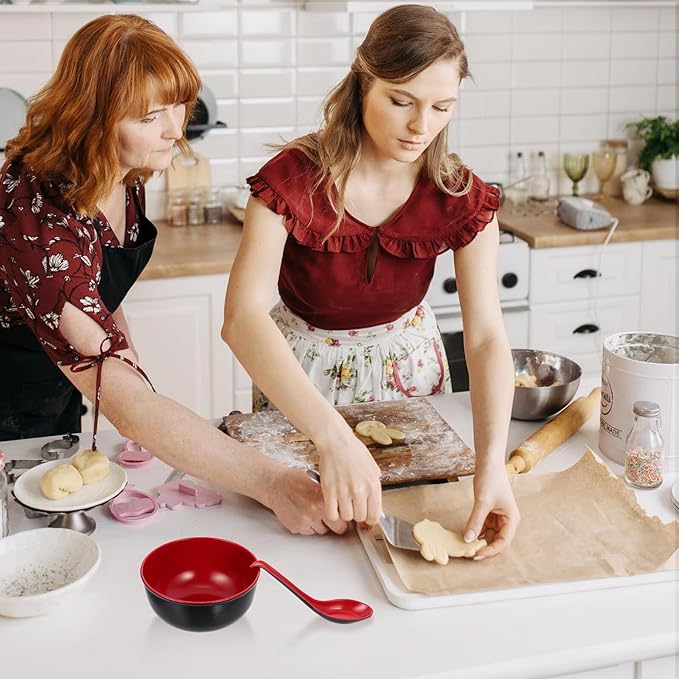 Practical Melamine Ramen Bowls with Spoons Black Red Soup and Rice Bowls Non-absorbent Asian Noodle Dinnerware for Hot Food Easy to Clean Kitchen Container Kit