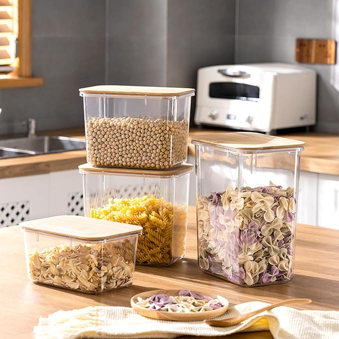 Large Capacity Plastic Food Storage Containers with Bamboo Lid - Moisture-proof Sealing Box Jars with Wooden Lids for Kitchen Storage (152 OZ- XL)