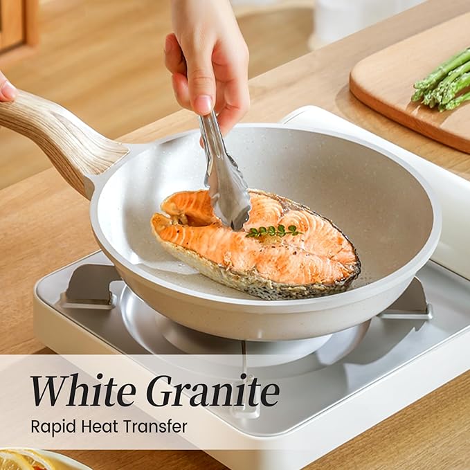 Pots and Pans Set, White Nonstick Induction Cookware Sets with Stay-Cool Handles, Kitchen Pan Sets for Cooking with Saucepan & Frying Pans & Crepe Pan, PFOS and PFOA Free