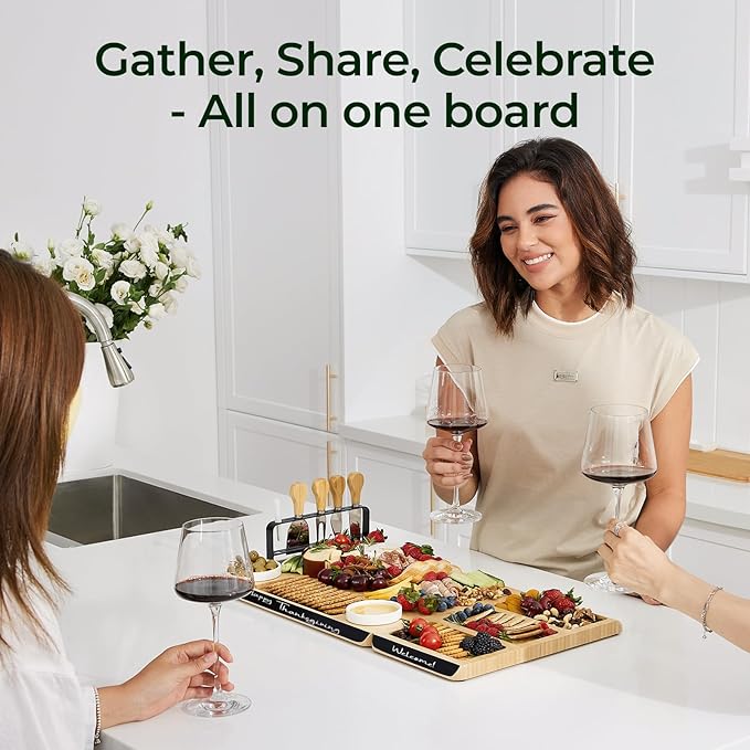 Charcuterie Board Gift Set: Large Bamboo Cheese Board with Chalkboard Edge & Forks - Ideal for Housewarming, Weddings, Bridal Showers, and Unique Gifts for Mom