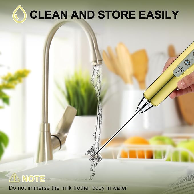 YUSWKO Champagne Gold Handheld Milk Frother Wand for Coffee, Rechargeable Electric Whisk with 3 Heads 3 Speeds Drink Mixer Coffee Frother For Latte, Cappuccino, Hot Chocolate, Egg