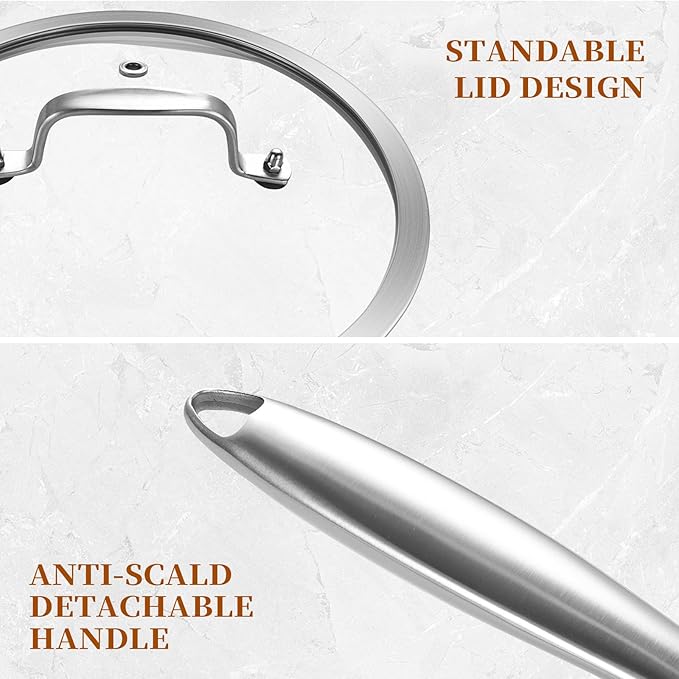 LOLYKITCH 1 & 2 & 3 Quarts Tri-Ply Stainless Steel Saucepan Set of 3,Induction Cooking Pots,Saucepans with Lids,Pots and Pans Set,Dishwasher and Oven Safe.