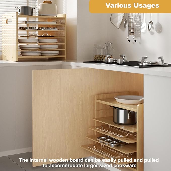 7 Tier Wooden Cookie Sheet Organizer for Cabinet Pot, Pans, Baking Tray Organizer for Kitchen Documents Storage(16.6" W x 16.5" H x 15.2" D)