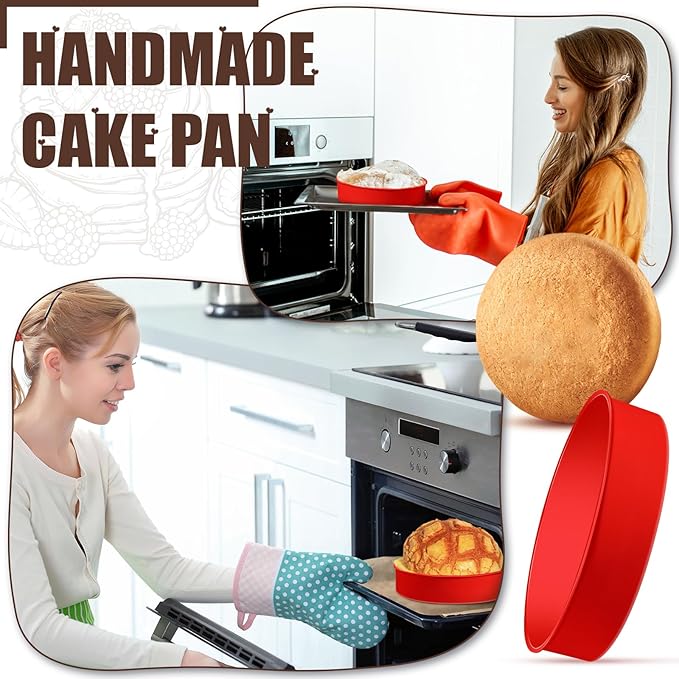 2 Pcs Silicone Cake Pan Round Baking Cake Molds Non-stick Quick Release Suitable for Cheesecake Puddings Party Favors(Red,10 Inches)