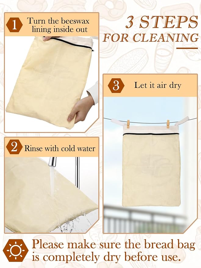 Natural Beeswax Bread Bags with Sealing Zipper - 13''x16.7'' Reusable Sourdough Storage Wraps for Homemade Bread, Keeping Food Fresh, Gifts for People Who Love Baking, Sliced Bread Pattern, 1 Pcs