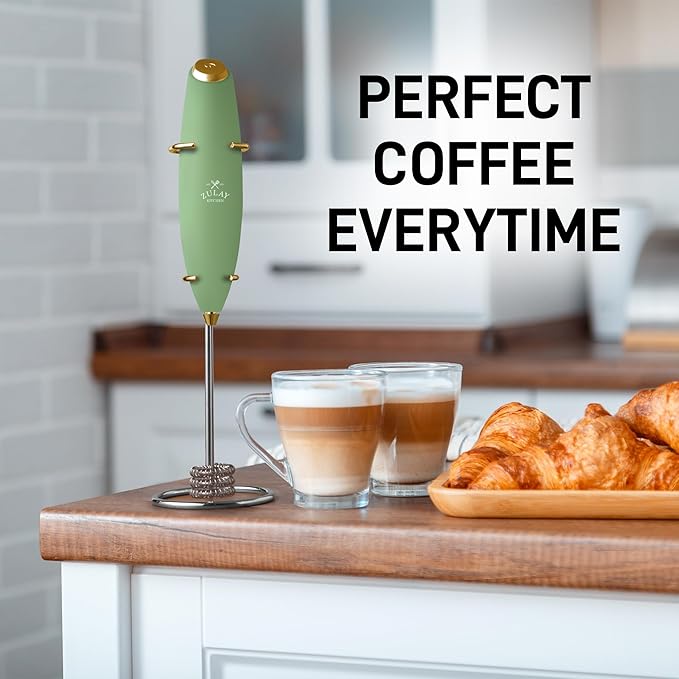 Zulay Kitchen Patented Tornado Triple Whisk Milk Frother with 4 Duracell Batteries – Handheld Foam Maker for Coffee, Lattes, Matcha & Hot Chocolate – Rich, Creamy Froth in Seconds
